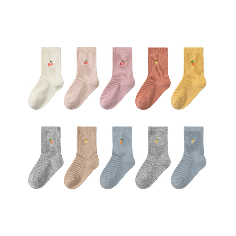 Calcetines infantiles de punto con puños de una sola capa transpirables y bordados