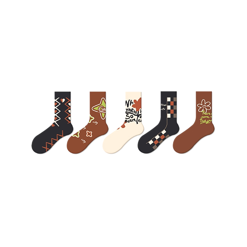 Calcetines de mujer con estampado de dibujos animados en marrón retro