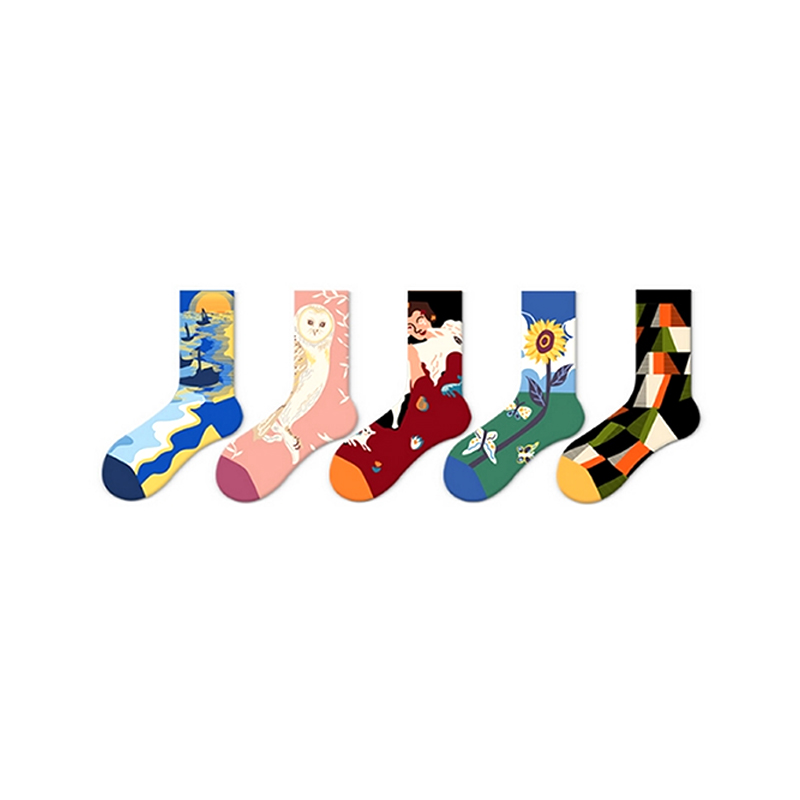 Calcetines con estampado de mujer inspirados en la pintura artística de la naturaleza