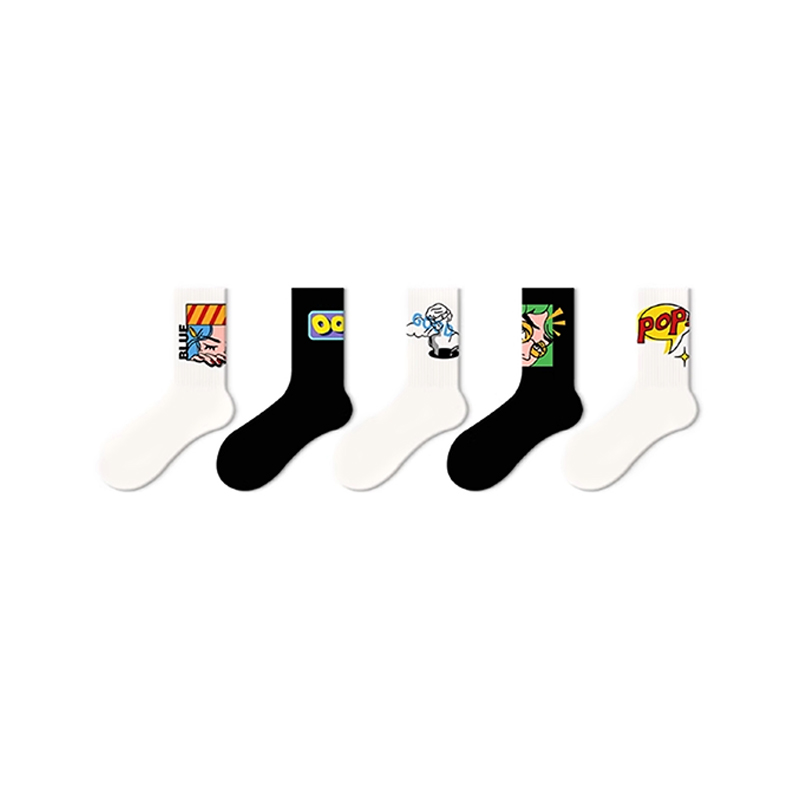 Calcetines de mujer con dibujos animados en blanco y negro
