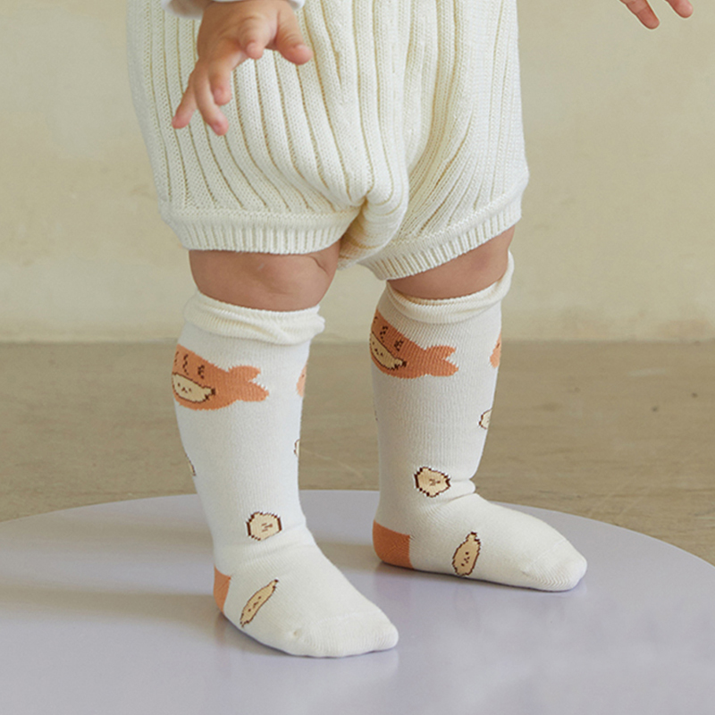 Calcetines suaves con estampado de oso bebé sin costuras de algodón de alto elástico