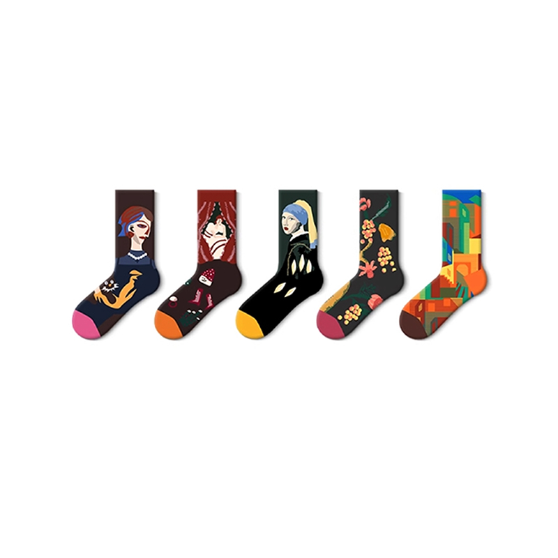 Calcetines con estampado de mujer estilo pintura al óleo artístico