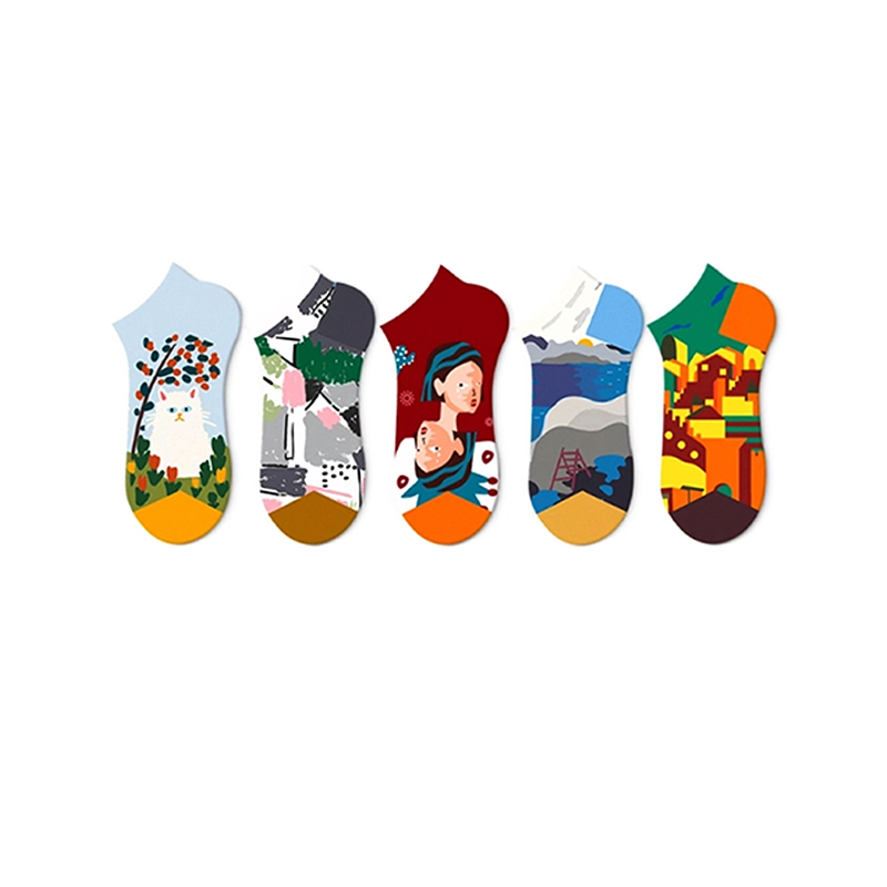 Calcetines invisibles para mujer con estampado artístico abstracto