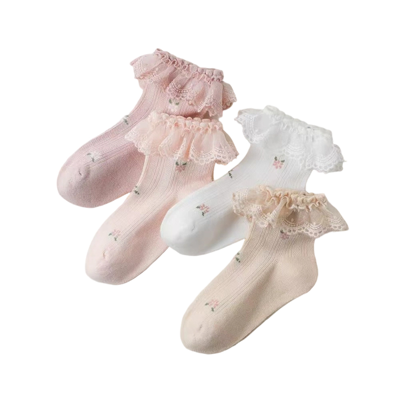 Calcetines de tobillo de encaje para niños, duraderos y transpirables de algodón