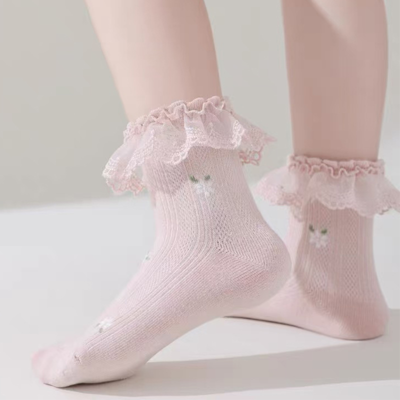 Calcetines de tobillo de encaje para niños, duraderos y transpirables de algodón