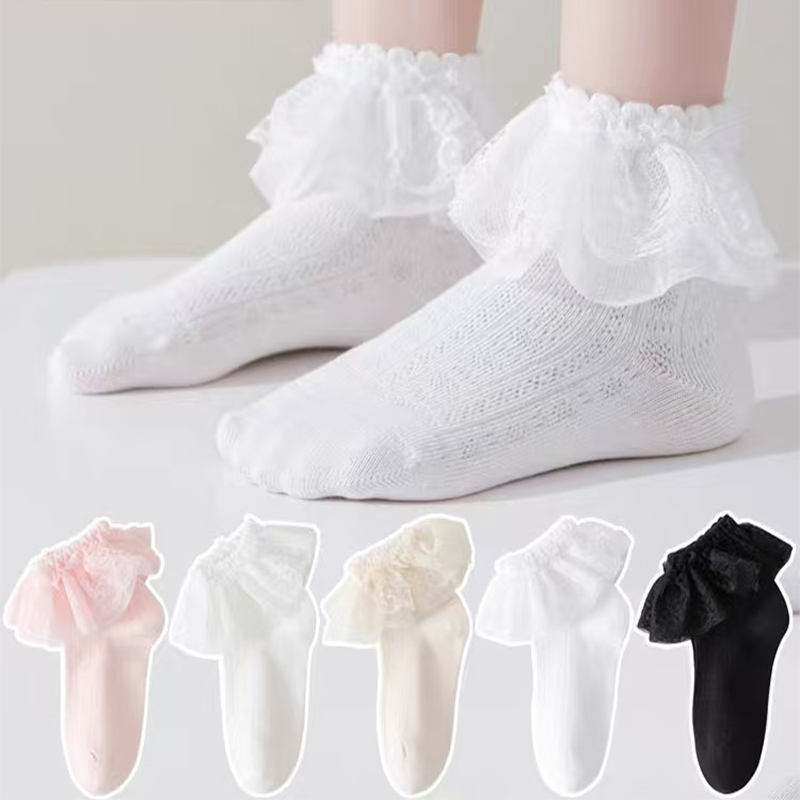 Calcetines de moda para niñas de princesa con encaje de algodón