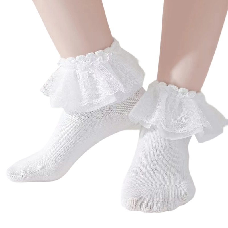 Calcetines de moda para niñas de princesa con encaje de algodón