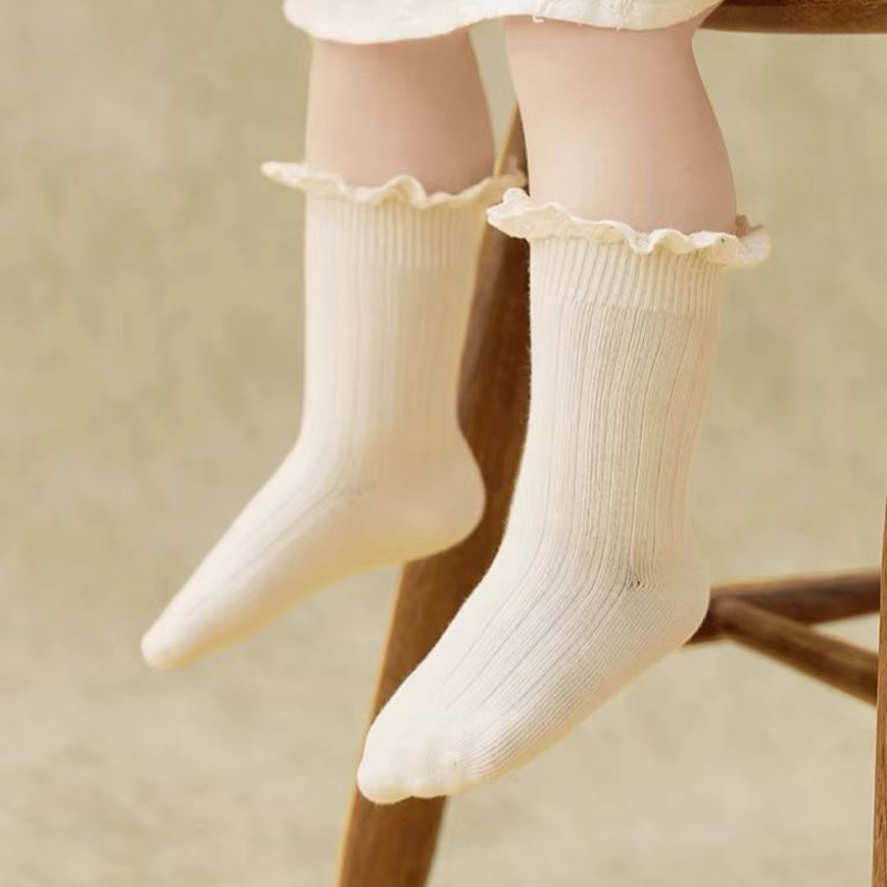 Paquete de 6 calcetines con volantes y volantes para bebé niña de algodón acanalado