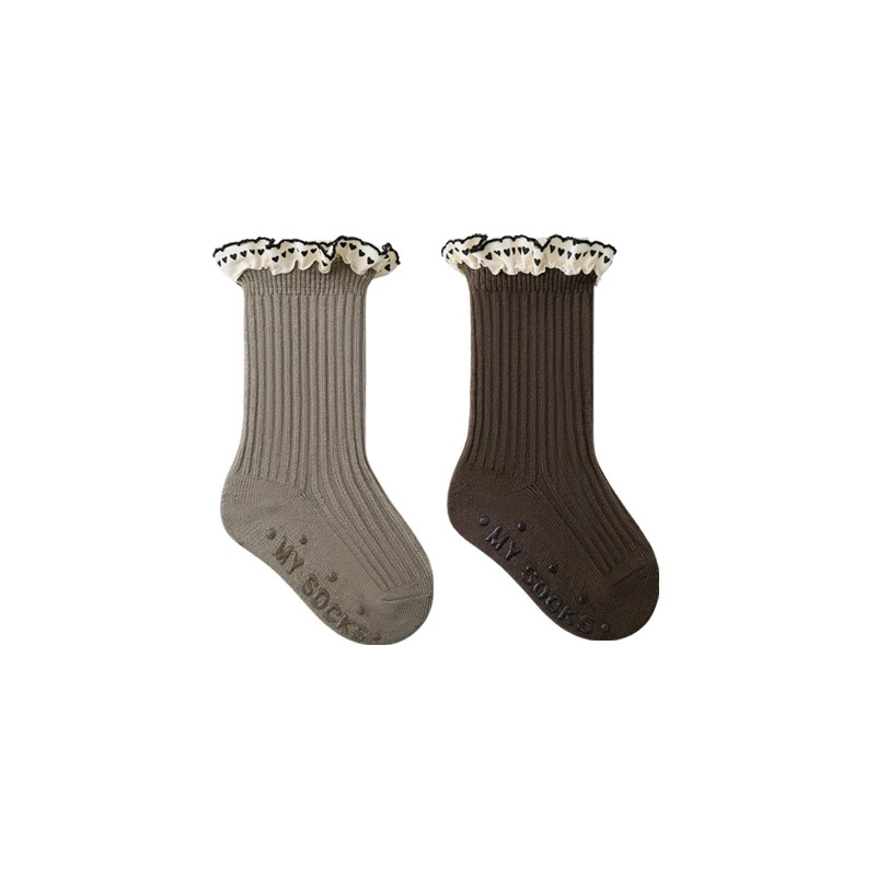 Paquete de 5 calcetines con volantes para bebés y niñas con agarres antideslizantes